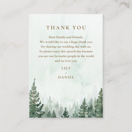 Rustieke Waterverf dennenbos bruiloft dank u Plaatskaartje (Voorkant)