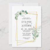 Rustieke Waterverf Eucalyptus Goud Lijst Bruiloft Kaart (Voorkant)