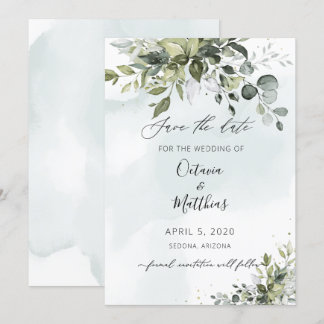 Rustieke Waterverf Eucalyptus Groene Sla de Datum Kaart