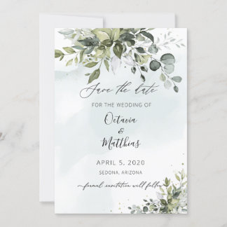 Rustieke Waterverf Eucalyptus Groene Sla de Datum Kaart