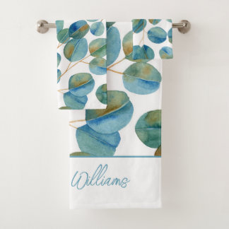Rustieke Waterverf Eucalyptus laat gepersonaliseer Bad Handdoek