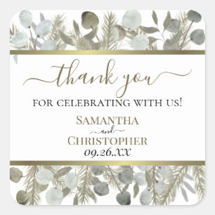 Rustieke Waterverf Eucalyptus & Pine Bedankt Bruil Vierkante Sticker