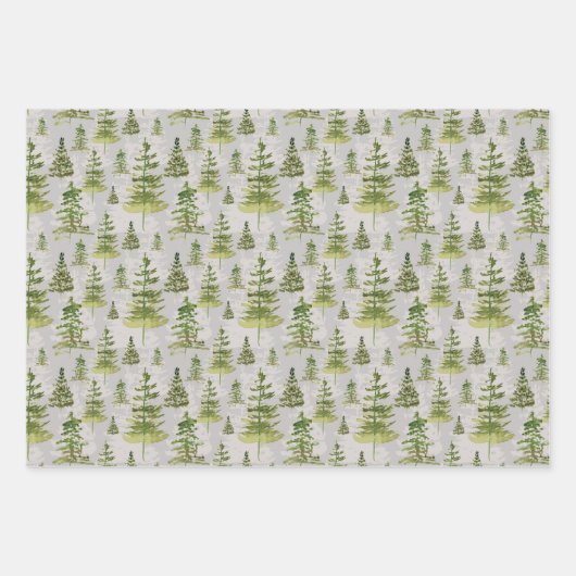 Rustieke Waterverf Evergreen Pine Tree Christmas Inpakpapier Vel (Voorkant 3)