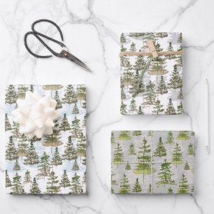 Rustieke Waterverf Evergreen Pine Tree Christmas Inpakpapier Vel