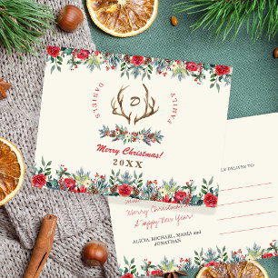 Rustieke waterverf familienaam monogram Kerst Briefkaart