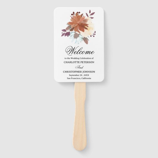 Rustieke Waterverf Floral Boho bruiloft programma Handwaaier (Voorkant)