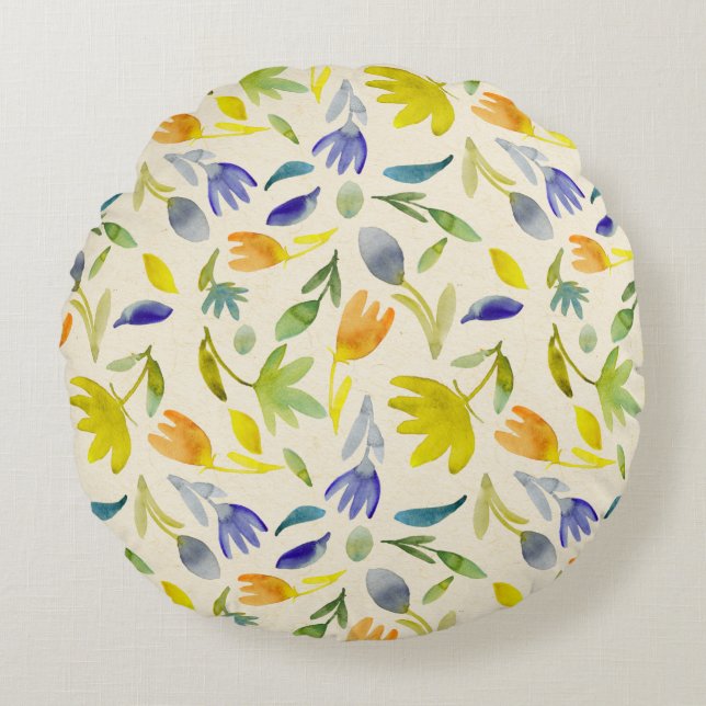 Rustieke Waterverf Floral Garden Botanical Rond Kussen (Voorkant)