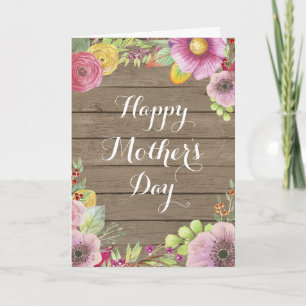 Rustieke Waterverf Floral Moederdag Kaart