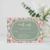 Rustieke Waterverf Floral Sage Groene Blush Bruilo RSVP Kaartje (Staand voorkant)