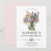 Rustieke Waterverf Flowers 80e geboortedag Kaart (Voorkant / Achterkant)