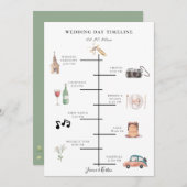 Rustieke Waterverf geïllustreerde trouwdag tijdlij Programma (Voorkant / Achterkant)