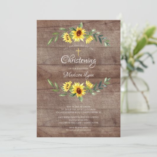 Rustieke Waterverf Gele Zonnebloemen Doop Kaart (Staand voorkant)