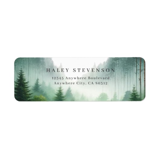 Rustieke Waterverf Green Forest Destination Weddin Etiket (Voorkant)