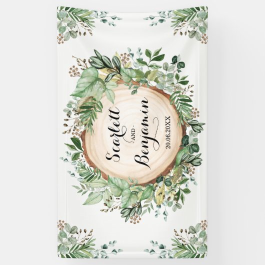 Rustieke Waterverf groen bruiloft bruidsfeest Spandoek (Verticaal)