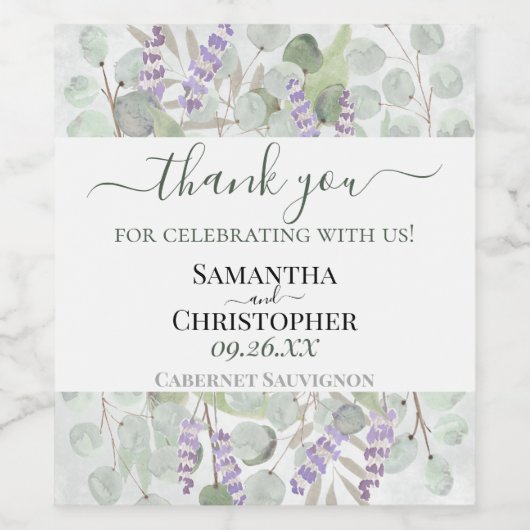 Rustieke Waterverf groen dank u bruiloft Wijn Etiket (Enkel label)