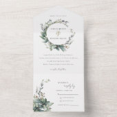 Rustieke Waterverf Groen gebladerte krans bruiloft All In One Uitnodiging (Binnen)