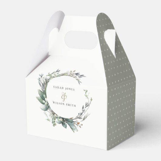 Rustieke Waterverf Groen gebladerte krans bruiloft Bedankdoosjes (Achterkant)