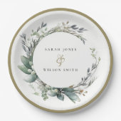 Rustieke Waterverf Groen gebladerte krans bruiloft Papieren Bordje (Voorkant)