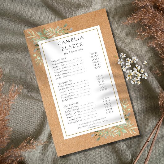 Rustieke Waterverf Groen Salon Service Menu