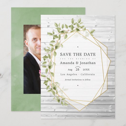 Rustieke Waterverf Groene Geometrische Trouw Save The Date (Voorkant / Achterkant)