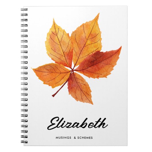 Rustieke Waterverf Herfst Autumn Leaf Monogram Notitieboek (Voorkant)