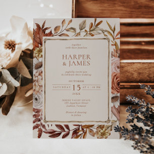 Rustieke Waterverf Herfst Bloemen Lijst Bruiloft Kaart