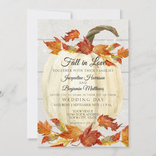 Rustieke Waterverf herfst laat pompoen wit hout Kaart (Voorkant)