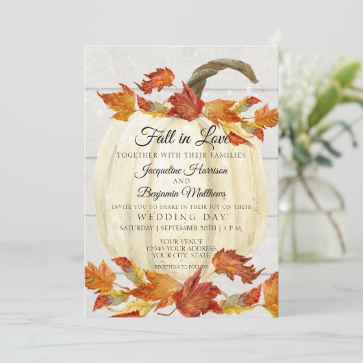 Rustieke Waterverf herfst laat pompoen wit hout Kaart (Staand voorkant)