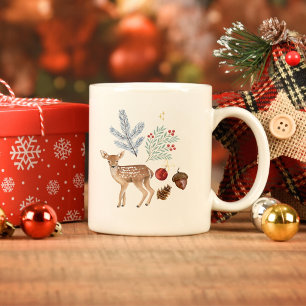Rustieke Waterverf Herten en Botanicals Kerst Extra Grote Beker