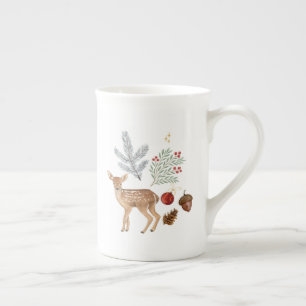 Rustieke Waterverf Herten en Botanicals Kerst Porselein Kop