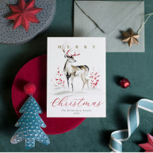 Rustieke waterverf herten & rode bessen Kerstmis
