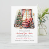 Rustieke Waterverf Holiday Open House Invitation Kaart (Staand voorkant)