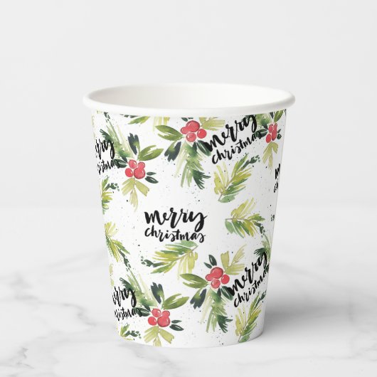 Rustieke Waterverf Holly Pattern Vrolijk Kerstfees Papieren Bekers (Achterkant)