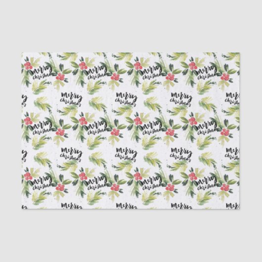 Rustieke Waterverf Holly Pattern Vrolijk Kerstfees Tissuepapier (Voorkant)