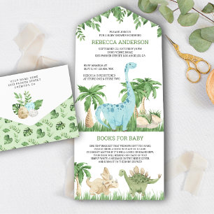 Rustieke Waterverf Jungle Lieve Dinosaur Baby Show All In One Uitnodiging