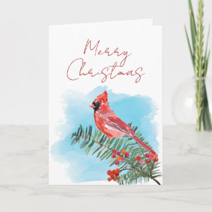 Rustieke Waterverf Kardinaal Kerstmis Kaart