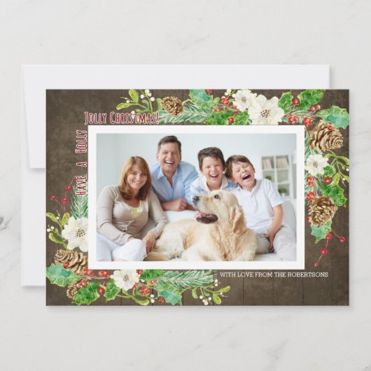 Rustieke Waterverf Kerst Holly Jolly Floral Kaart (Voorkant)