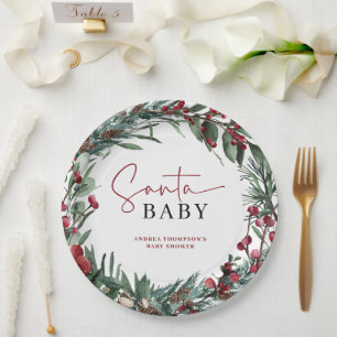 Rustieke Waterverf Kerstmis Santa Baby shower Papieren Bordje