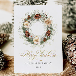 Rustieke Waterverf Krans Kerst Kaart