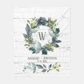 Rustieke Waterverf Laurel Krans Monogram Pas getro Fleece Deken (Voorkant)