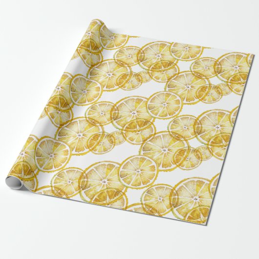 Rustieke Waterverf Lemon Slices Pattern Cadeaupapier (Uitgerold)