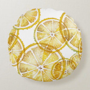 Rustieke Waterverf Lemon Slices Pattern Rond Kussen
