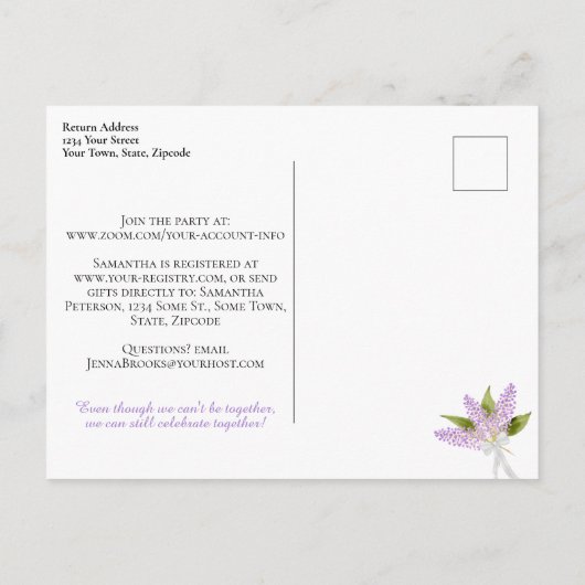 Rustieke Waterverf Lilacs Virtual Vrijgezellenfees Uitnodiging Briefkaart (Achterkant)