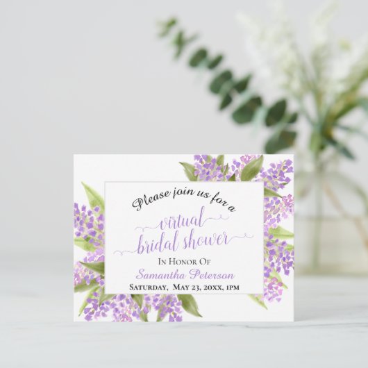 Rustieke Waterverf Lilacs Virtual Vrijgezellenfees Uitnodiging Briefkaart (Staand voorkant)