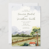 Rustieke Waterverf Mountain bruiloft foto Kaart (Voorkant)