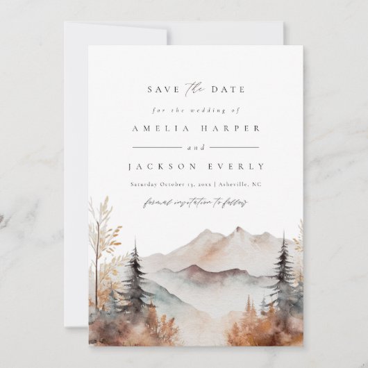 Rustieke Waterverf Mountain bruiloft uitnodiging (Voorkant)