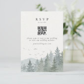 Rustieke Waterverf Mountain Tree Wedding QR-code RSVP Kaartje (Staand voorkant)