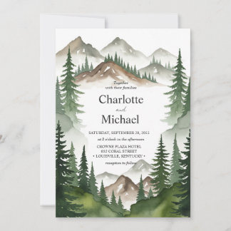 Rustieke Waterverf Mountain Wedding Invitation Kaa Kaart