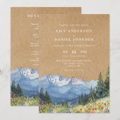 Rustieke Waterverf Mountain Wildflower Wedding Kaart (Voorkant / Achterkant)
