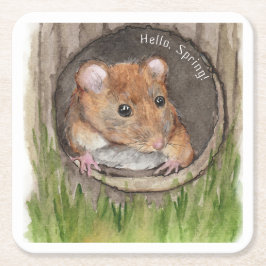 rustieke Waterverf muis Vierkante Kartonnen Onderzetter